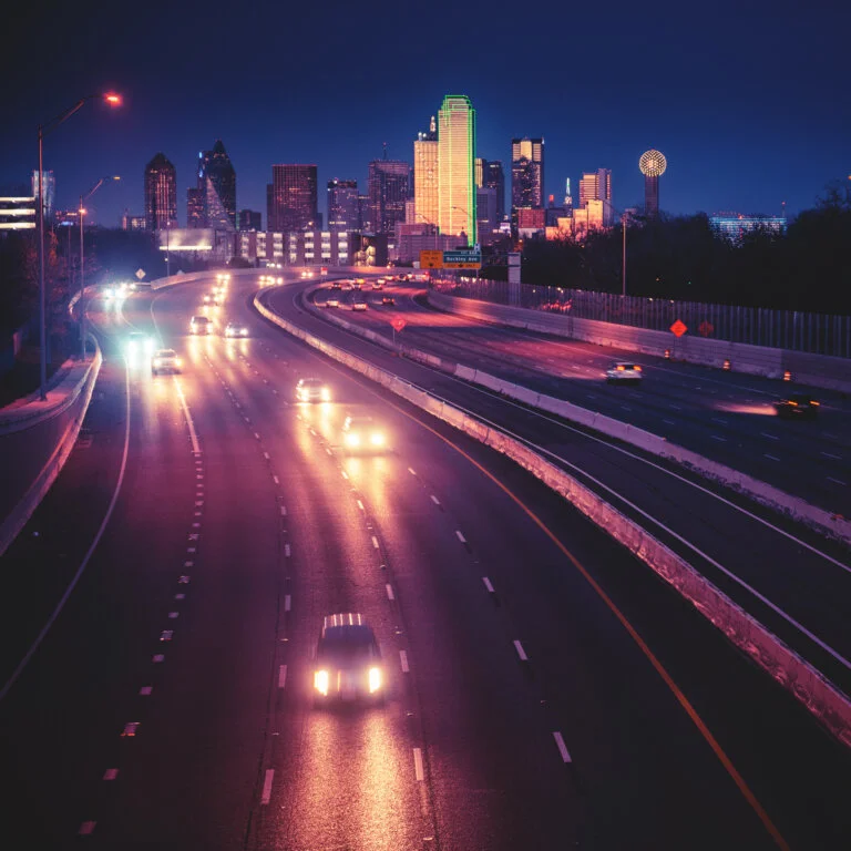 Skyline over a Dallas highway